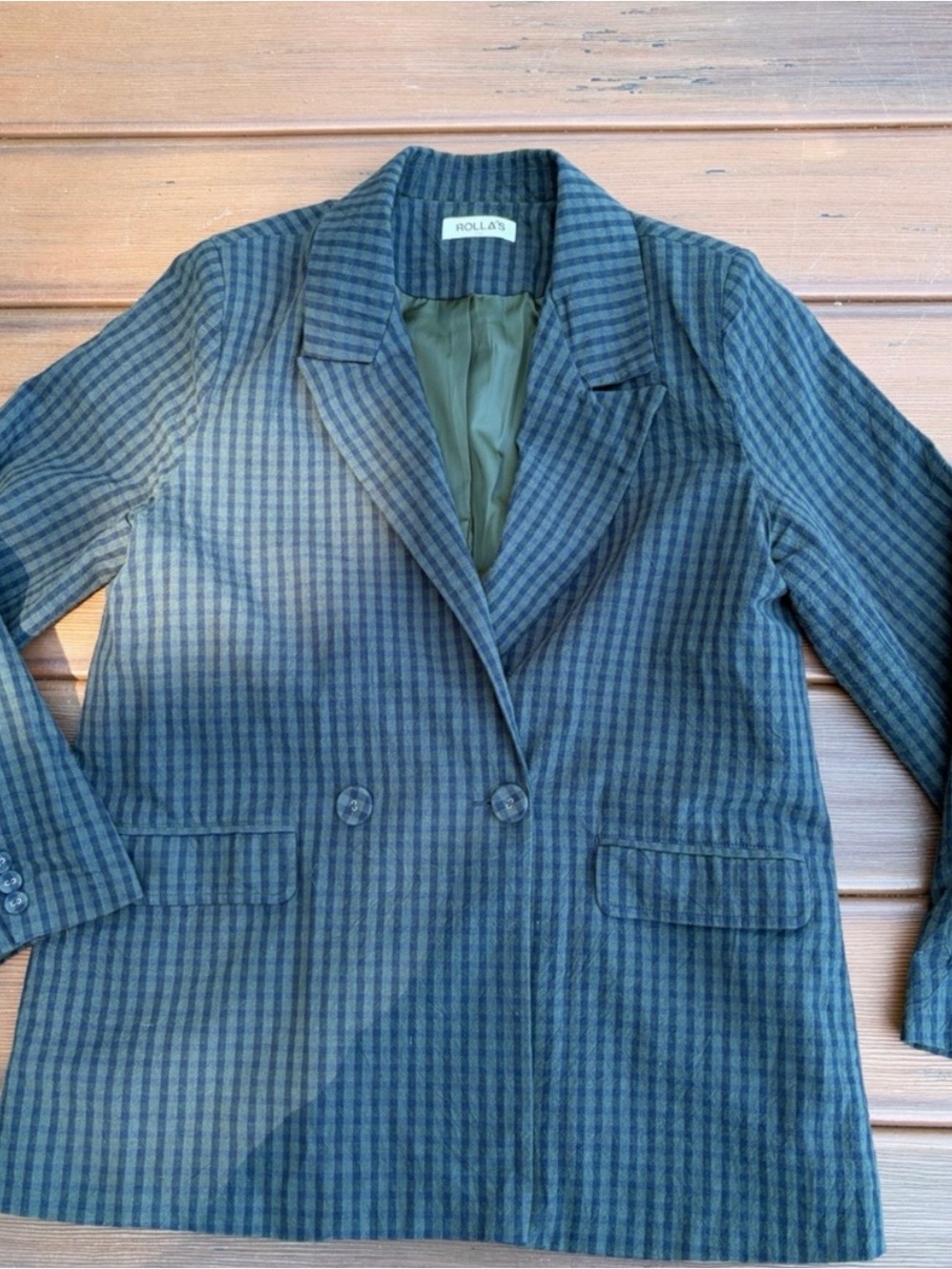 ROLLA'S gingham forest plaid print Double-Breasted slouch blazer